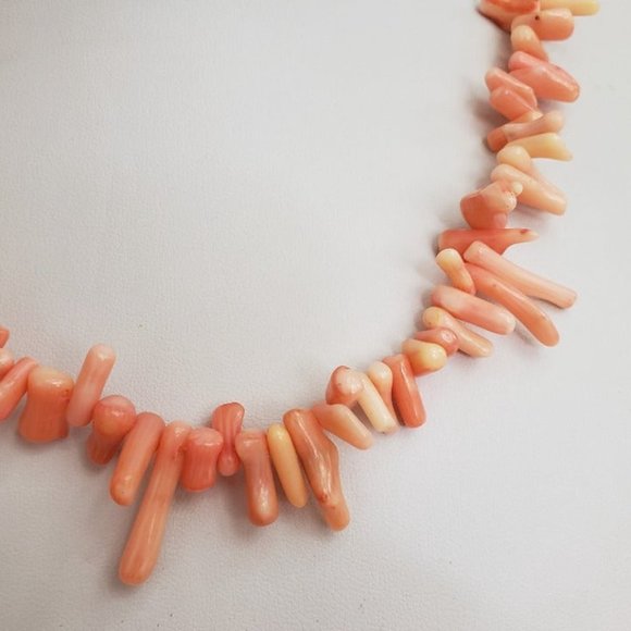 VTG Angel Skin Branch Coral Necklace 16" Long 925 Sterling Silver Clasp Pink - Picture 2 of 10